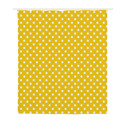Yellow And White Polka Dot Pattern Print Polyester Shower Curtain