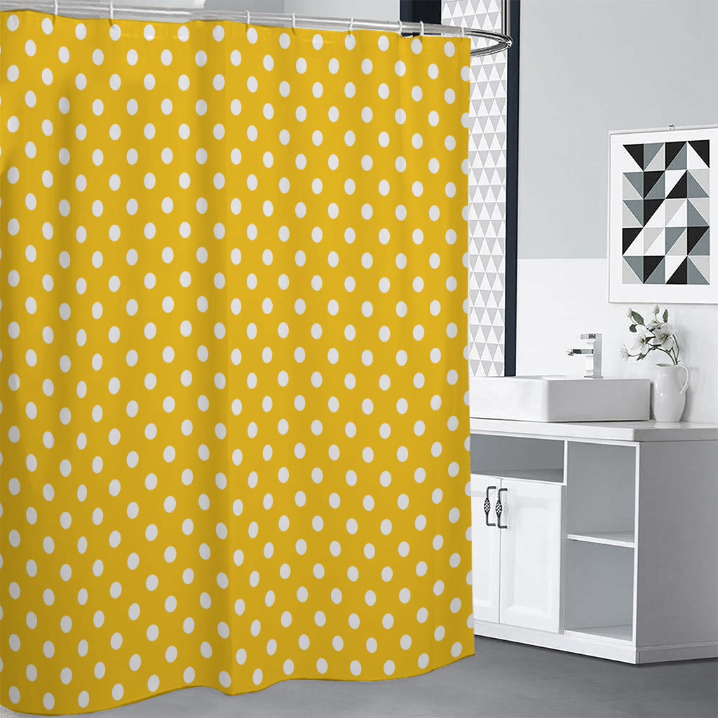 Yellow And White Polka Dot Pattern Print Premium Shower Curtain
