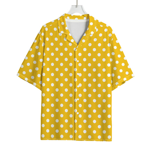 Yellow And White Polka Dot Pattern Print Rayon Hawaiian Shirt