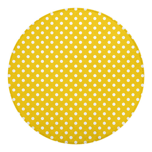 Yellow And White Polka Dot Pattern Print Round Blanket
