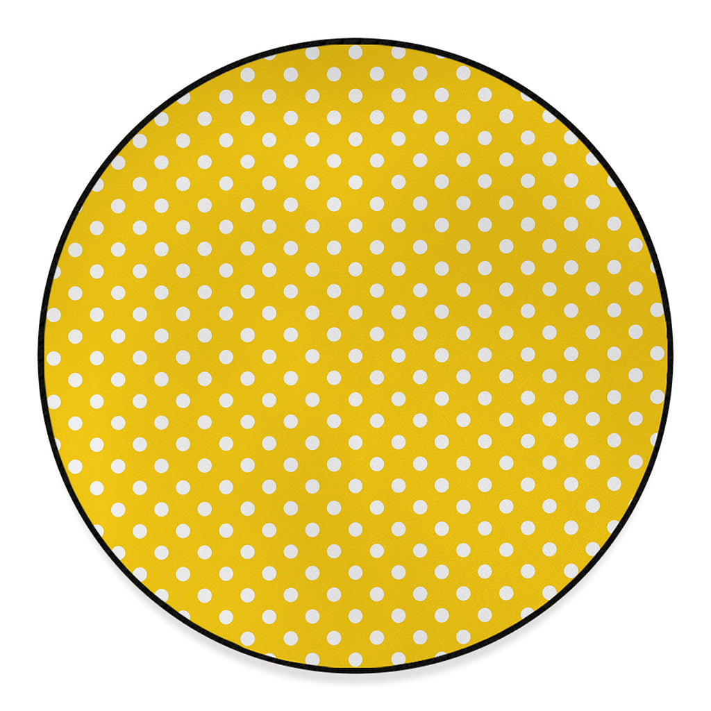 Yellow And White Polka Dot Pattern Print Round Floor Mat