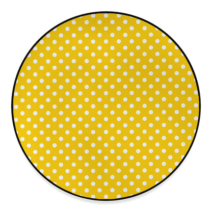 Yellow And White Polka Dot Pattern Print Round Floor Mat