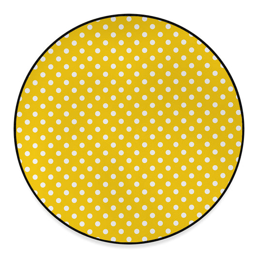 Yellow And White Polka Dot Pattern Print Round Floor Mat