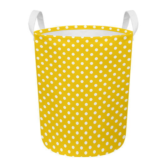 Yellow And White Polka Dot Pattern Print Round Laundry Basket