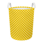 Yellow And White Polka Dot Pattern Print Round Laundry Basket