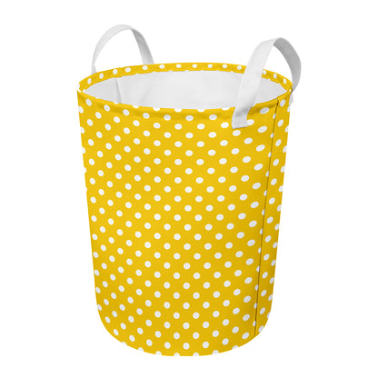 Yellow And White Polka Dot Pattern Print Round Laundry Basket