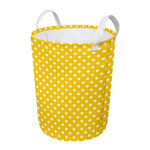 Yellow And White Polka Dot Pattern Print Round Laundry Basket