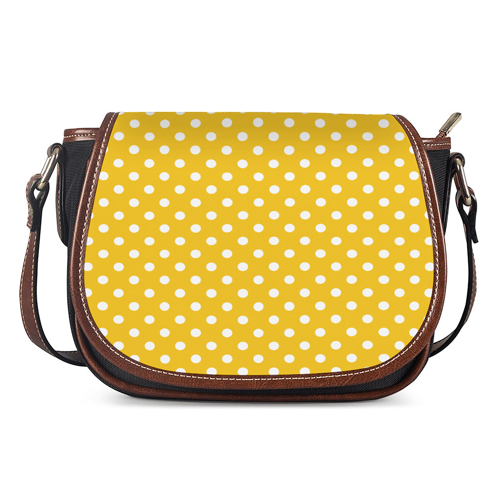 Yellow And White Polka Dot Pattern Print Saddle Bag
