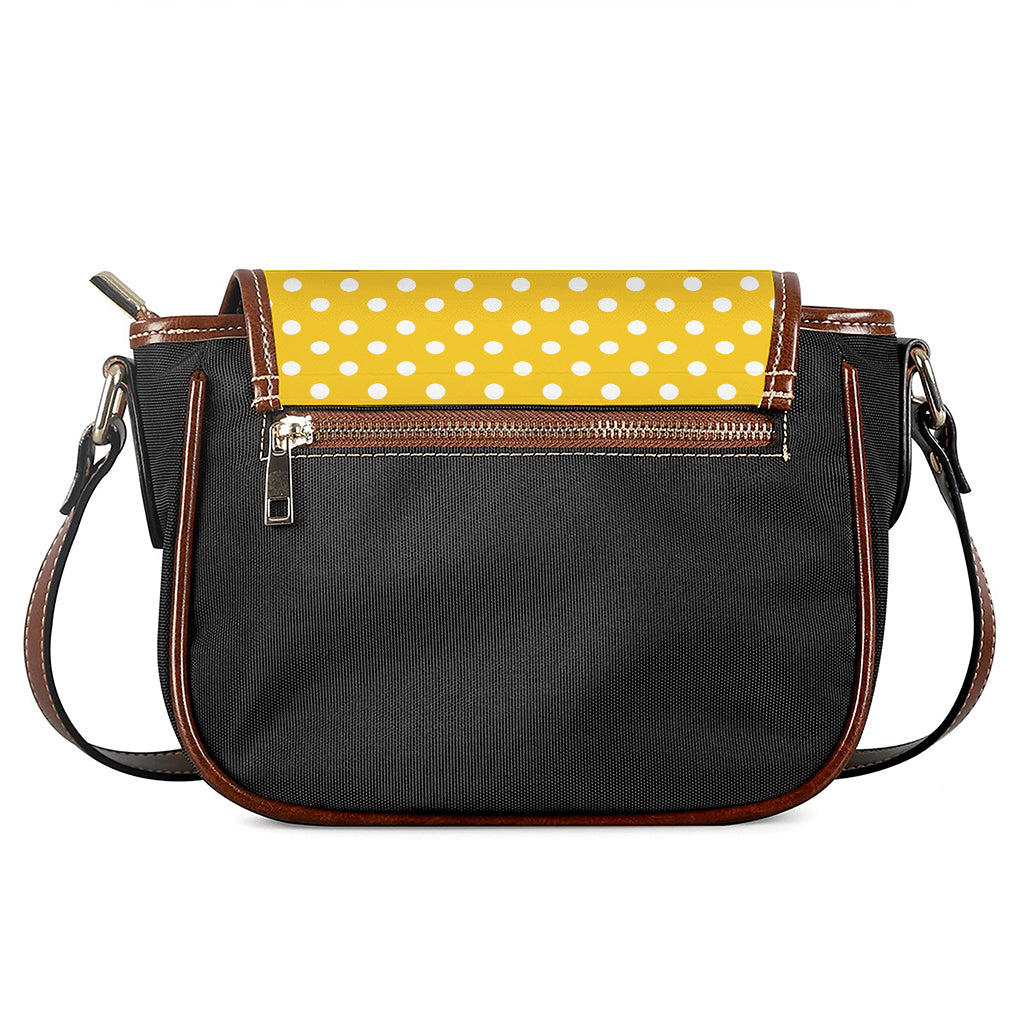 Yellow And White Polka Dot Pattern Print Saddle Bag