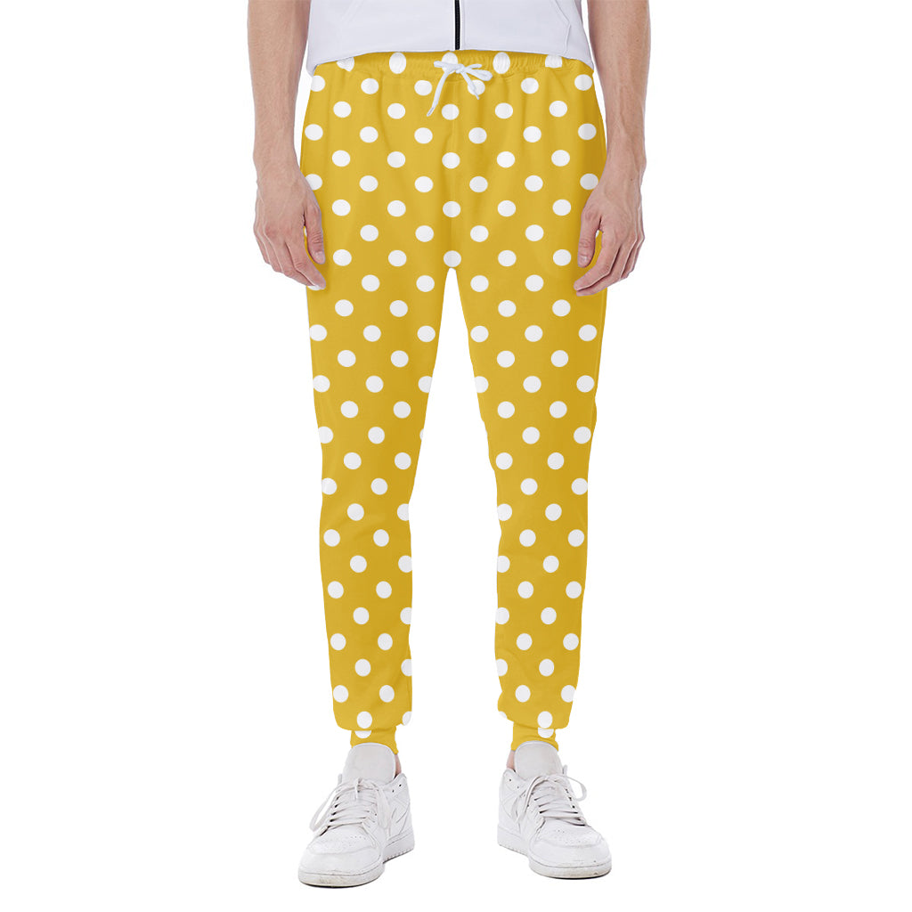 Yellow And White Polka Dot Pattern Print Scuba Joggers