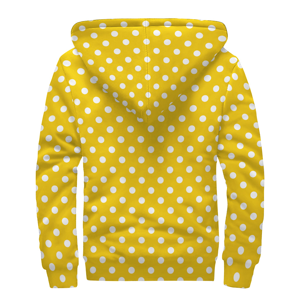 Yellow And White Polka Dot Pattern Print Sherpa Lined Zip Up Hoodie