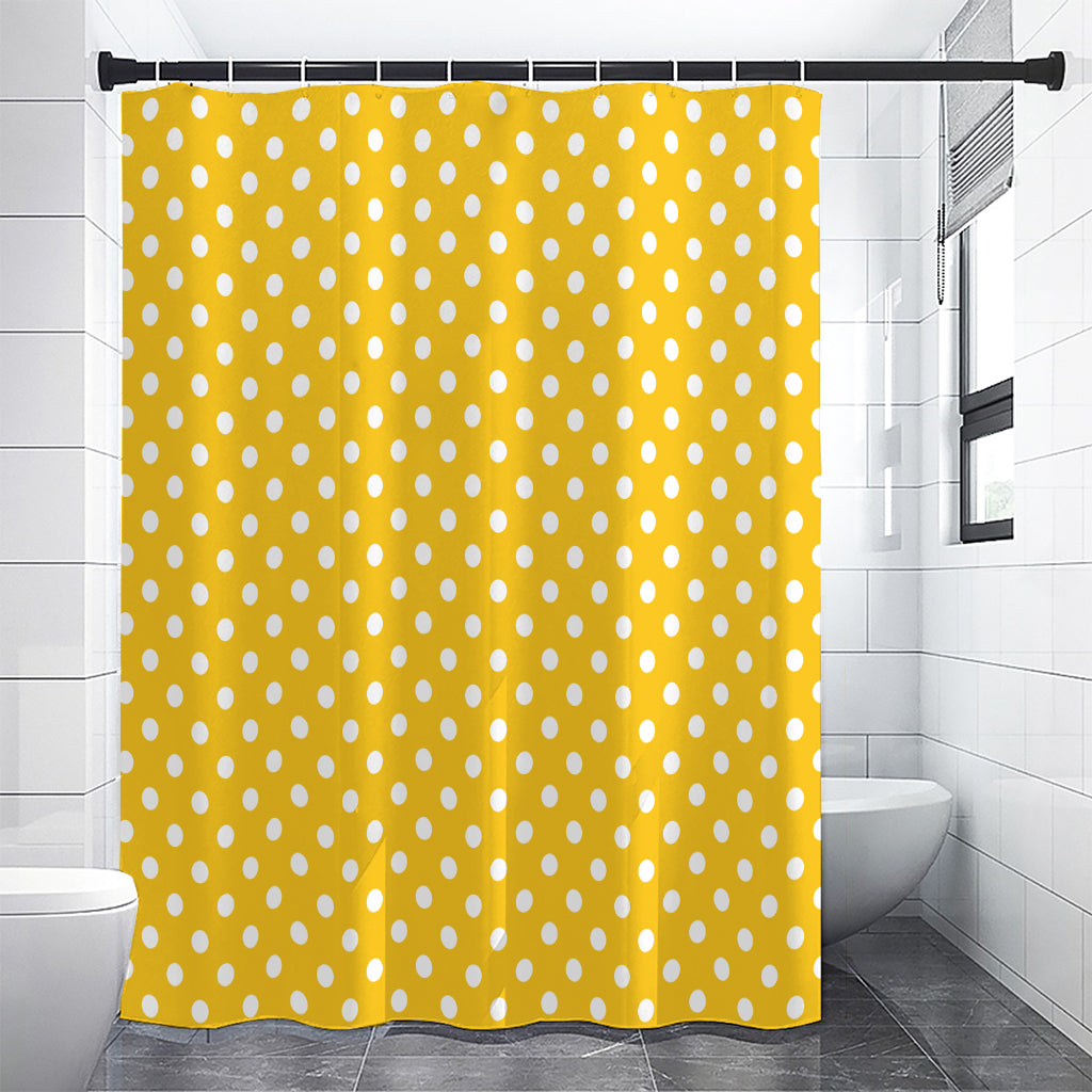 Yellow And White Polka Dot Pattern Print Shower Curtain