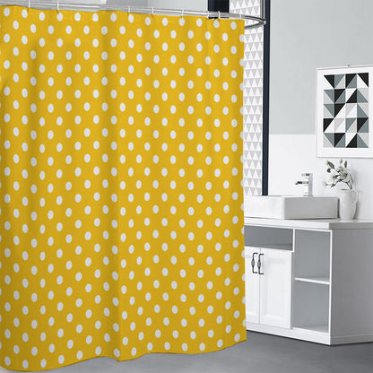 Yellow And White Polka Dot Pattern Print Shower Curtain