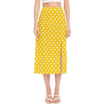 Yellow And White Polka Dot Pattern Print Side Slit Midi Skirt