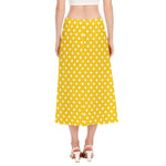 Yellow And White Polka Dot Pattern Print Side Slit Midi Skirt