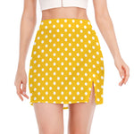 Yellow And White Polka Dot Pattern Print Side Slit Mini Skirt