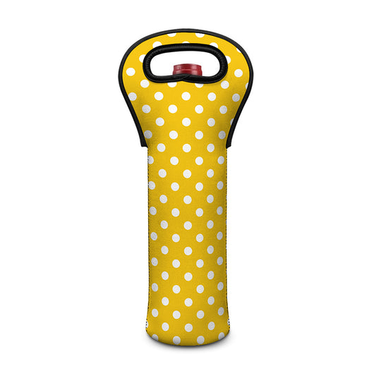 Yellow And White Polka Dot Pattern Print Single Neoprene Wine Tote