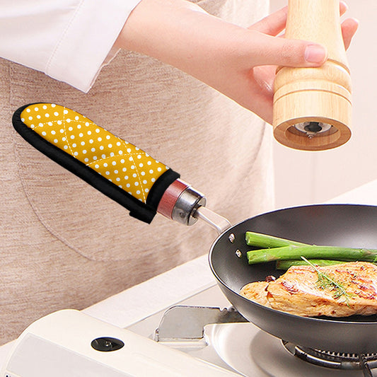 Yellow And White Polka Dot Pattern Print Skillet Handle Cover