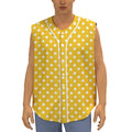 Yellow And White Polka Dot Pattern Print Sleeveless Baseball Jersey