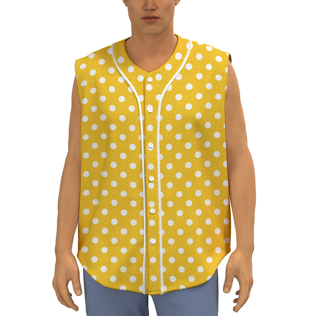 Yellow And White Polka Dot Pattern Print Sleeveless Baseball Jersey