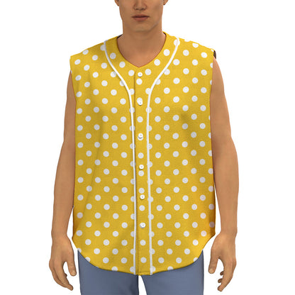 Yellow And White Polka Dot Pattern Print Sleeveless Baseball Jersey