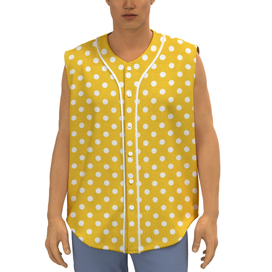 Yellow And White Polka Dot Pattern Print Sleeveless Baseball Jersey