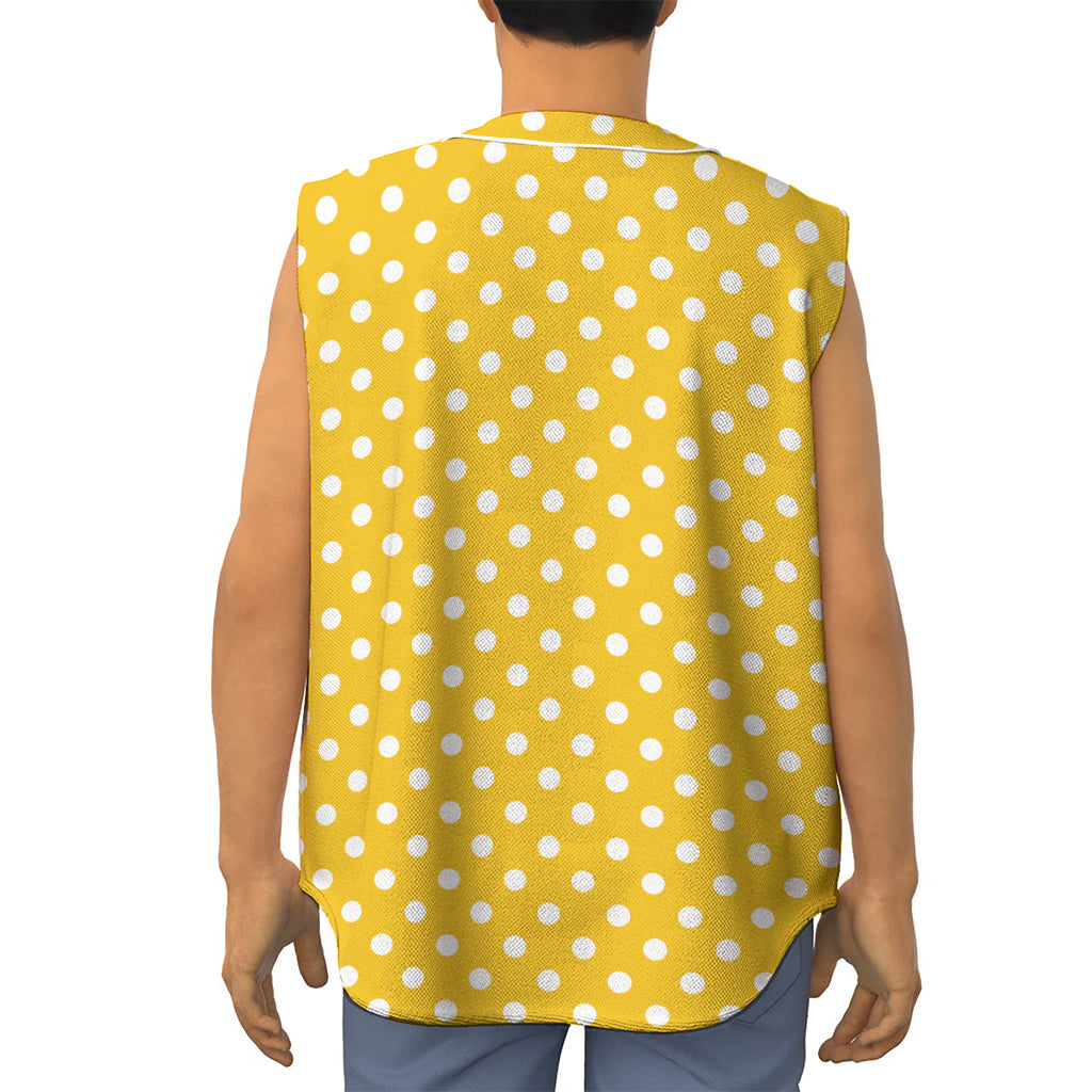 Yellow And White Polka Dot Pattern Print Sleeveless Baseball Jersey