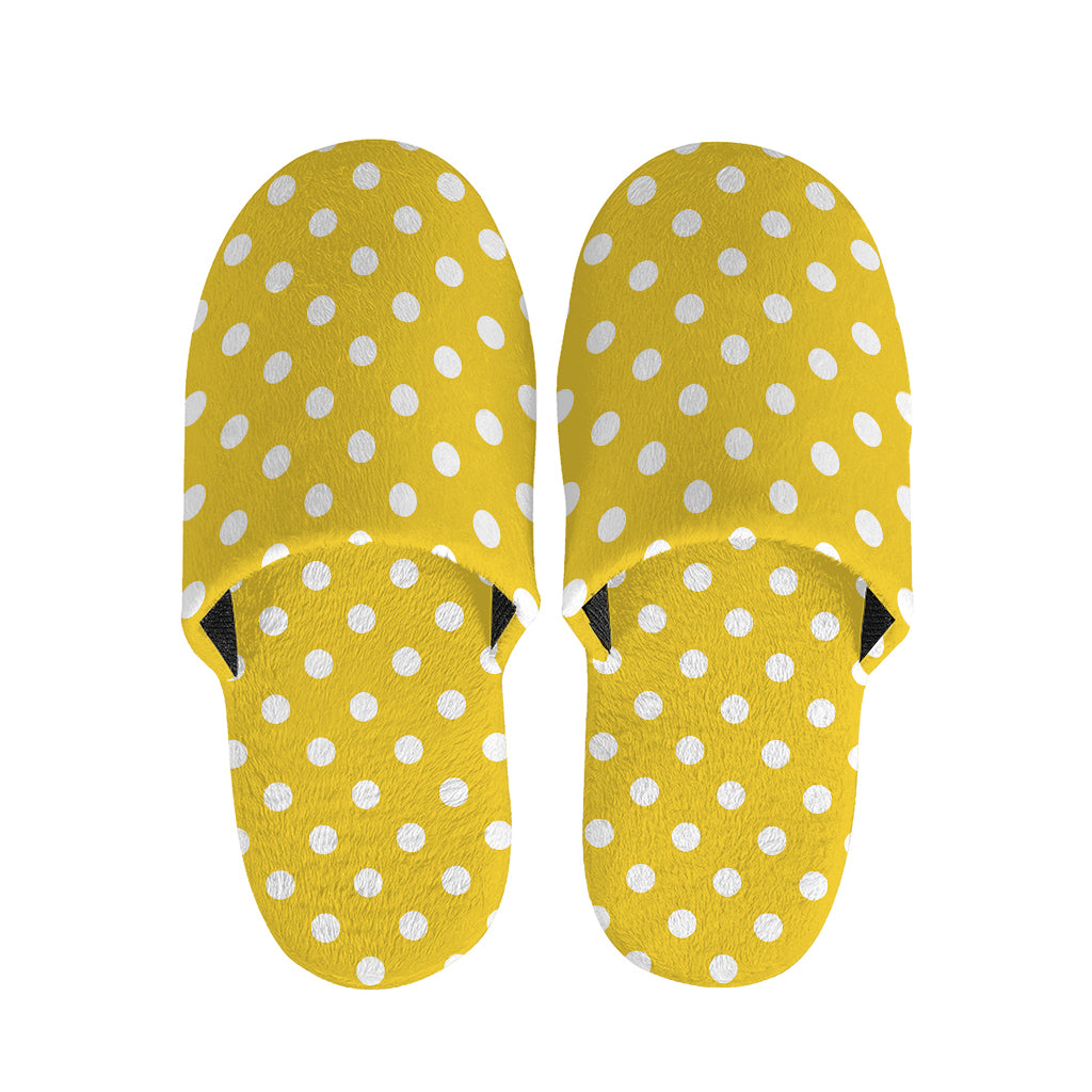 Yellow And White Polka Dot Pattern Print Slippers