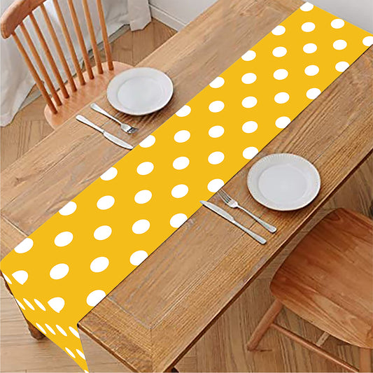 Yellow And White Polka Dot Pattern Print Table Runner
