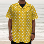 Yellow And White Polka Dot Pattern Print Textured Short Sleeve Shirt
