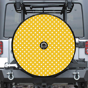 Yellow And White Polka Dot Pattern Print Tire Cover With Camera Hole