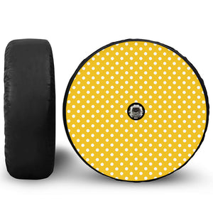 Yellow And White Polka Dot Pattern Print Tire Cover With Camera Hole