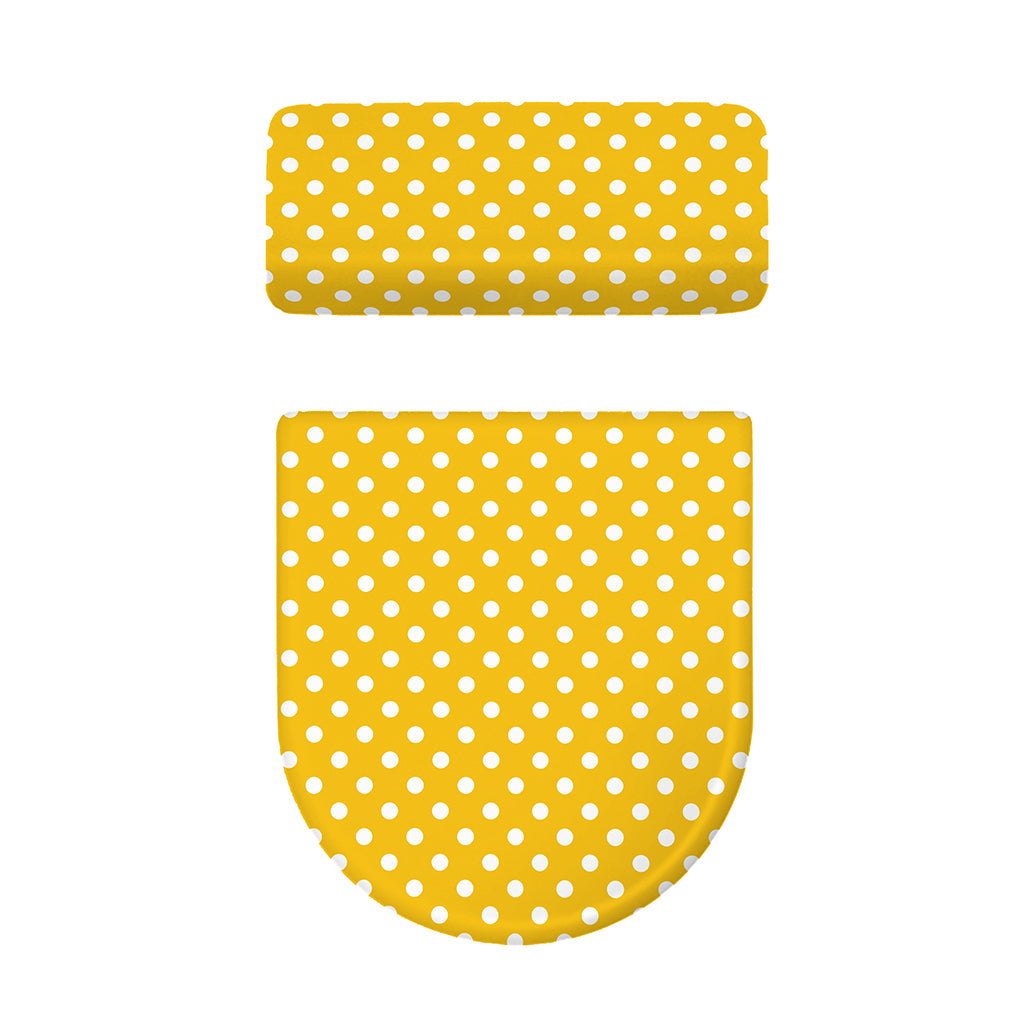 Yellow And White Polka Dot Pattern Print Toilet Lid And Tank Cover Set