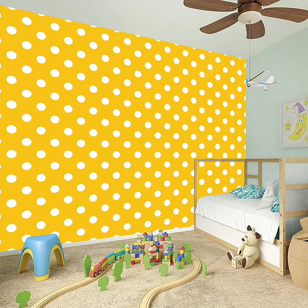Yellow And White Polka Dot Pattern Print Wall Sticker
