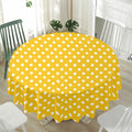 Yellow And White Polka Dot Pattern Print Waterproof Round Tablecloth