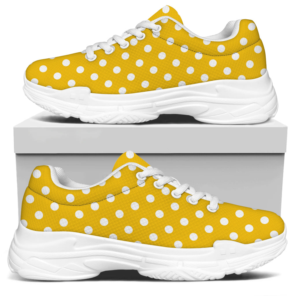 Yellow And White Polka Dot Pattern Print White Chunky Shoes