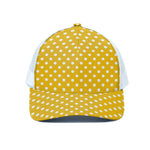 Yellow And White Polka Dot Pattern Print White Mesh Trucker Cap