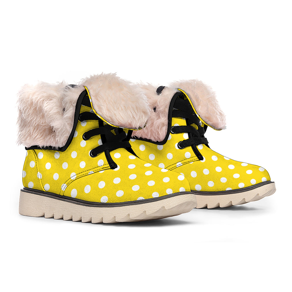 Yellow And White Polka Dot Pattern Print Winter Boots