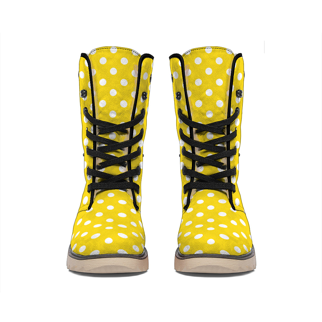 Yellow And White Polka Dot Pattern Print Winter Boots