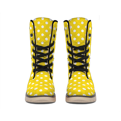 Yellow And White Polka Dot Pattern Print Winter Boots