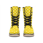 Yellow And White Polka Dot Pattern Print Winter Boots