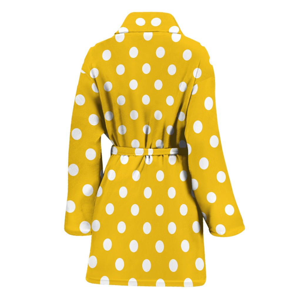 Yellow And White Polka Dot Pattern Print Women's Bathrobe