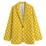 Yellow And White Polka Dot Pattern Print Women's Blazer