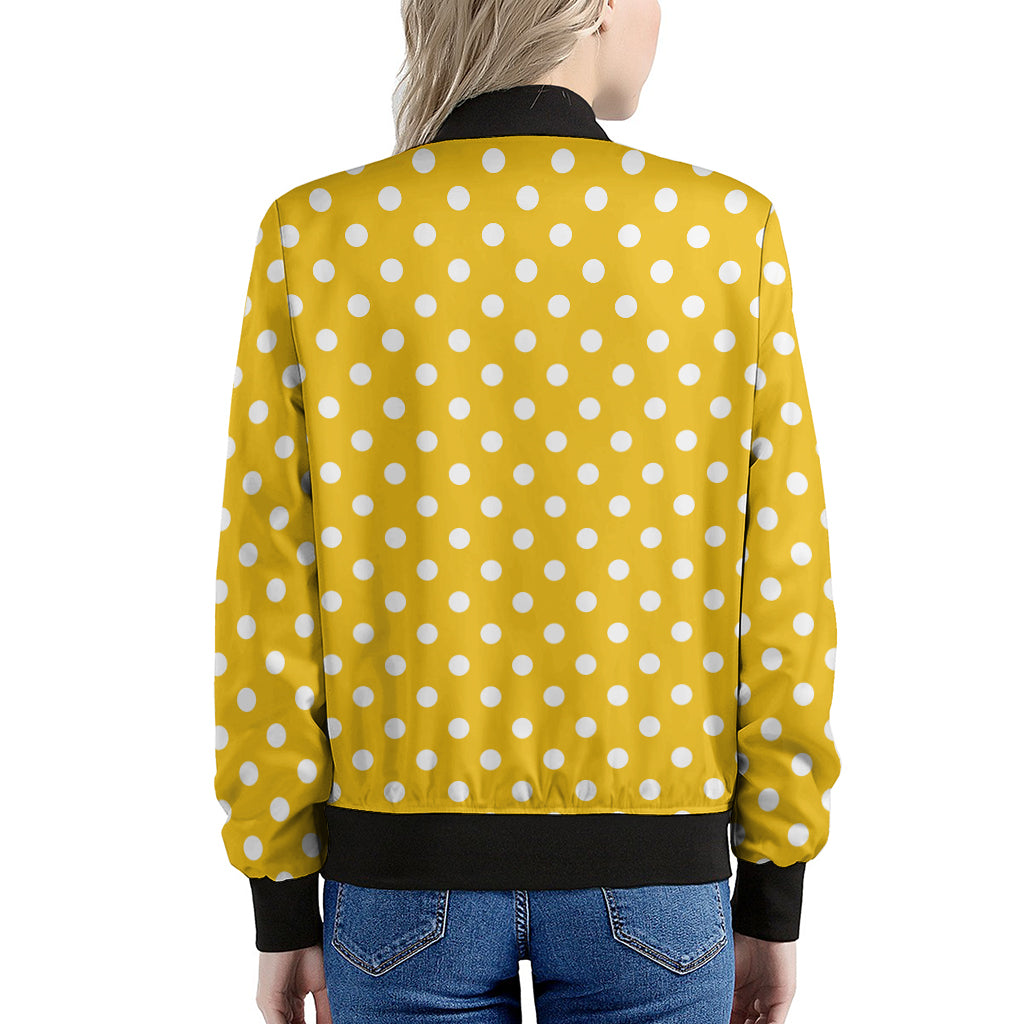 Yellow And White Polka Dot Pattern Print Women's Bomber Jacket