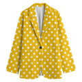 Yellow And White Polka Dot Pattern Print Women's Cotton Blazer