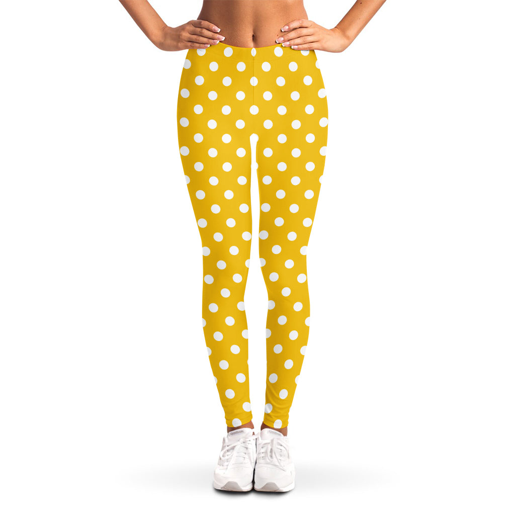 Yellow And White Polka Dot Pattern Print Women's Leggings
