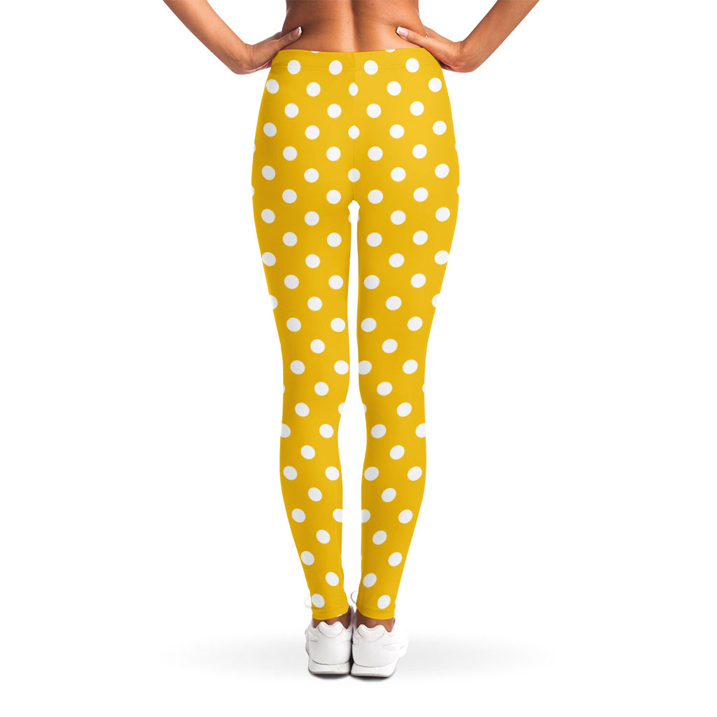 Yellow And White Polka Dot Pattern Print Women's Leggings
