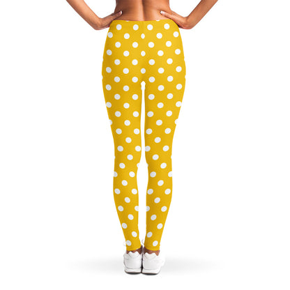 Yellow And White Polka Dot Pattern Print Women's Leggings