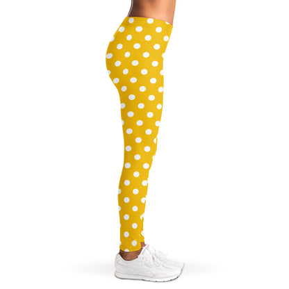 Yellow And White Polka Dot Pattern Print Women's Leggings