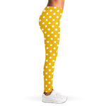 Yellow And White Polka Dot Pattern Print Women's Leggings